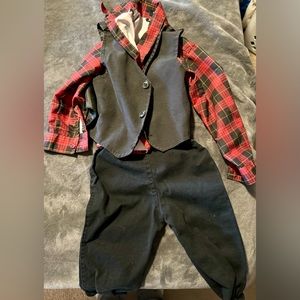 Boys vest suit dressy outfit red black plaid toddler 2T